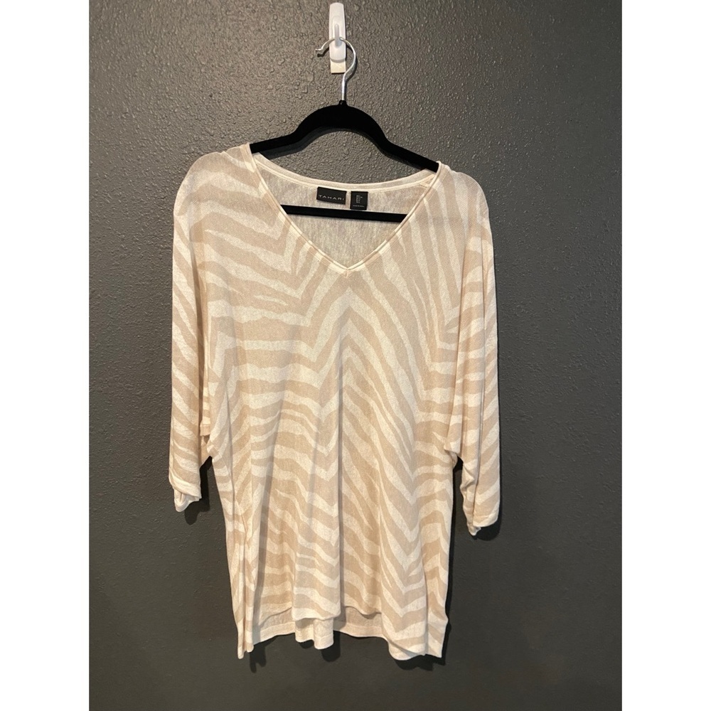 Tahari Beige and White Zebra Print Tunic